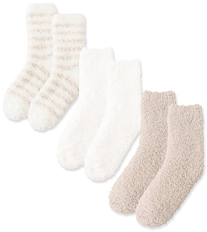 Fuzzy Cozy Plush Slipper Socks - Microfiber Soft Home Sleeping Winter Warm Christmas Socks For Women, Latte Series 3 Packs, One Size