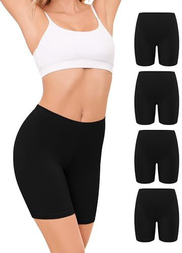 VOENXE Cotton Shorts for Women Boxers Underwear Ladies Anti Chafing Boyshorts Knickers Cycling Bike Short Sleep Panties Chub Rub Shorts Under Dress Safety Soft 4 Pack Black