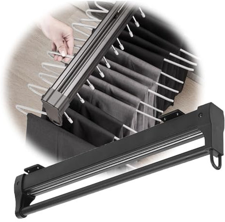 Asta Appendiabiti per Guardaroba, Barra Appendiabiti Estraibile, appendiabiti per asciugamani, organizers per riporre oggetti, per Tutti I Tipi di ​Armadi Domestici (Misurare : 510mm)