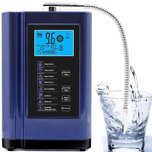 Ionizador De Agua, Máquina Purificadora De Agua Ph 3.5-10.5 Máquina De Agua con ácido Alcalino, 8000 litros por Filtro, 7 Configuraciones De Agua, Limpieza Automática,Blue