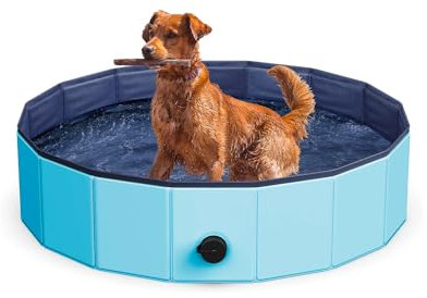 Pool für Hunde und Katzen, 160 x 30 cm, Harter Pool für den Innen- und Außenbereich, rutschfest und faltbar, aus strapazierfähigem PVC-Material, in Rot und Blau