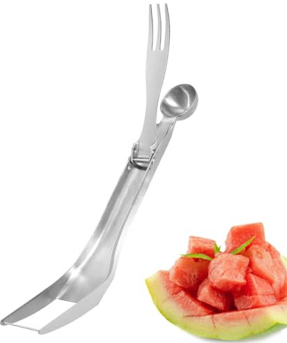 3 in 1 Multifunctional Watermelon Slicer Cutter Scoop Melon Ball Spoon DIY Stainless Steel Melon Fruit Spoon Scooper Watermelon Baller Scoop Carving Cutter Kitchen Gadgets