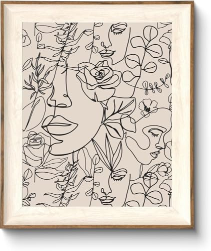 ASTRDECOR Abstract Framed Wall Art, Minimalist Boho Art Prints Women Portrait Line Art Wall Decor, Mid Century Wall Prints, Boho Wall Art Canvas, Neutral Black Beige Bedroom Decor - 10''x12''