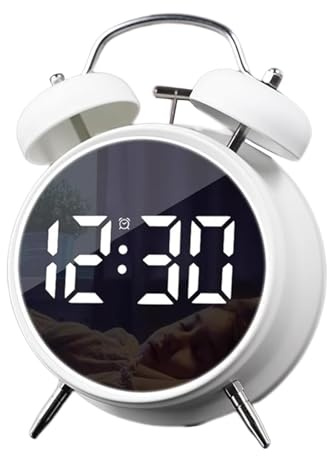 Justup Wecker, Digitaler Wecker mit Große LED Anzeige, Leise Rund Dekorative Kleine Mini-Analog-Moderne Uhr, Digital Uhr mit Datumsanzeige und Temperaturanzeige USB Netzanschluss (Weiß)