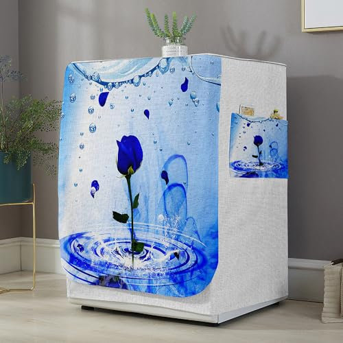 Highdi 3D Housse de Protection pour Machine à Laver, Chargement Frontal Housse La Poussière avec Ouverture Frontale pour Linge Domestique (Capacité S 6~7.5KG,Roses Bleues)