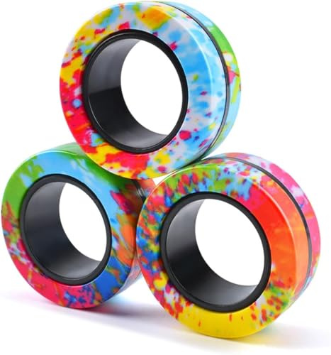ASIOWELY Anneaux Magnétiques TDAH Jouets Fidget Toys Adultes,3 PCS Cool Fidget Aimant Ring pour Anti Stress Spinner Anneau de Doigt pour Enfants Adolescents Cadeaux pour 3-6-8 + Année Vieux Garçons