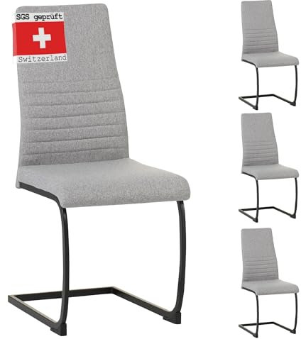 Albatros Freischwinger Stuhl TURANO 4er Set, Grau - Esszimmerstuhl Schwingstuhl mit Modernem Design, Stoff-Bezug, Dicke Polsterung - Küchenstuhl, Polster-Stuhl Esszimmer, Esstisch Stuhl