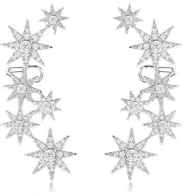 Metmolley Stern Kristall Ohr Manschette Ohrringe für Frauen Strass Ohr Kletterer Ohrringe Cubic Zirkonia Nordstern Ohr Crawler pieced Ohrringe für Mama Frau