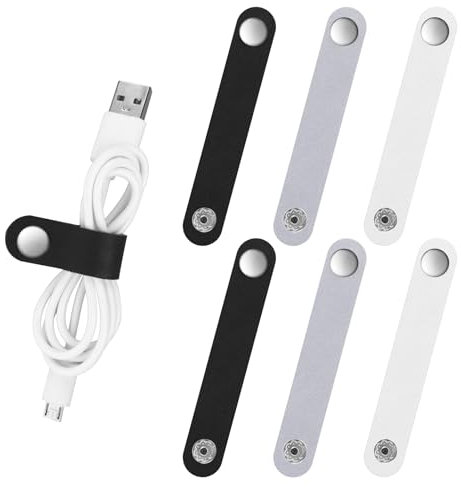 Abeillo - Fascette per cavi in pelle, riutilizzabili, in pelle PU, 9 x 1,5 cm, realizzate a mano, in pelle, organizer per cavi di alimentazione e ricarica USB, 6 pezzi