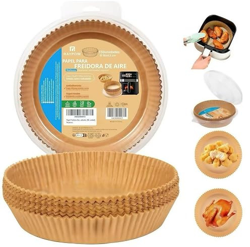Papel Freidora Aire 16R150 Air Fryer Redondo 150 Unidades 16-20 cm moldes Desechable para Horno BPA Free Accesorios para Freidora sin Aceite de 2 a 8 litros (16-20CM-Redondo-150 unidad)