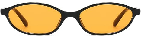 LJCZKA Retro Ovale Sonnenbrille für Damen, 90er Vintage Kleine Katzenaugen Sonnenbrille Mode Oval Brille Schmal Rahmen Schattierungen mit UV Schutz