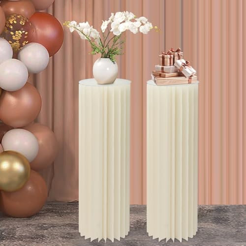 WindWilder Wedding Centrepieces Cardboard Vases 30 x 100 cm, Pack of 2 Faltbare Karton Centerpiece Display, Zylinder Blumen Stehen Säulen Display für Hochzeitsfeier Geburtstagstisch Dekoration, Weiß