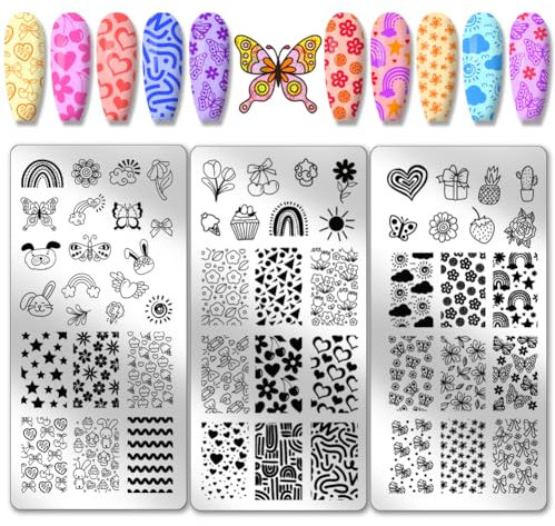 PH PandaHall 3 plantillas para decoración de uñas con diseño de arco iris y mariposas, plantillas de flores para manicura