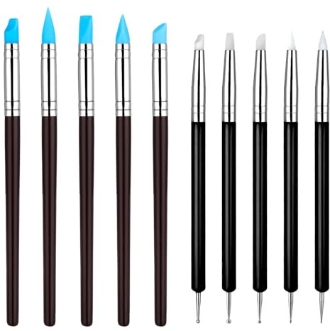 InnoHHustle 10 Stück Modellierwerkzeug Ton Werkzeug Set Clay Werkzeuge Sculpting Tools Dotting Tool Silikon Pinsel Doppelkopf Modelier für Keramik Skulptur Malerei Nail Art （Schwarz）