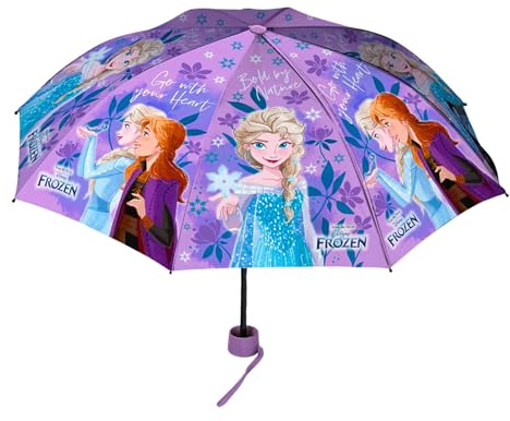 Disney Frozen Regenschirm für Mädchen, Kompakter, Faltbarer, Hochfester Aufbau, Klassischer Regenschirm für Mädchen und Jugendliche