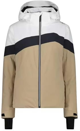 CMP Campagnolo Damen-Skijacke mit Kapuze, dreifarbig, Weiß, Schwarz und Beige (DE/NL/SE/PL, Numerisch, 48, braun/weiß/schwarz)
