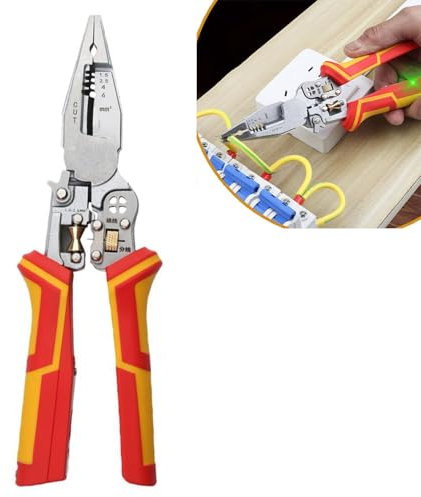 Alicates pelacables profesionales, pelacables con función de medición de electricidad, alicates pelacables para cortar y tirar de cables, tijeras para raspar y prensar cables