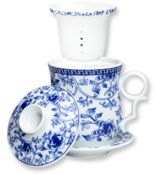 HAFTOLYR Tazas de té de cerámica, tazas infusoras de té, taza de té con infusor y tapa, con filtros y tapas, brillantes y coloridas para hacer té (Flores abundantes como un brocado)