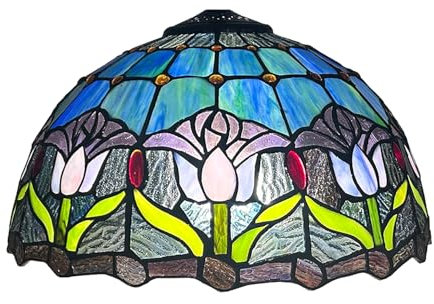 BOTOWI Tulip Lamp Shade W16H9 Inch Tiffany Style Stained Glass Lampshades Replacement Vintage Pastoral Flowers Cover Accessories Only for Table Lamp Floor Lamp Ceiling Pendant Light,Blue
