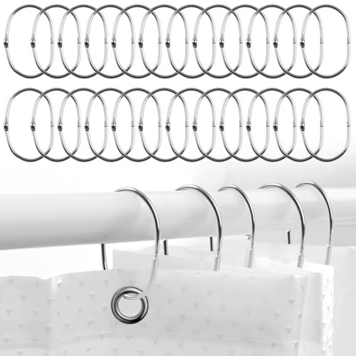 24 Pièces Anneaux de Rideau à Ouvrir 66 x 38mm Ovale Anneaux de Rideaux de Douche en Métal Design Extra Large avec Ouverture Rapide pour Salle de Bains, Cuisine, Chambre à Coucher, Salon (Argent)