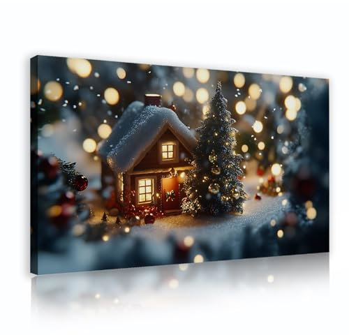 TOANGWALL Stile Fattoria Tela Poster Stampa Foresta Capanna Albero di Natale Modello Modello Immagine Pittura Opera D'arte Arte Della Parete per Nursery Decor 70x120cm telaio interno
