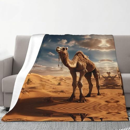 GUOLGP Coperta in flanella con stampa cammello sabbia deserto ultra morbida coperta per letto divano anti-pelucchi coperte calde