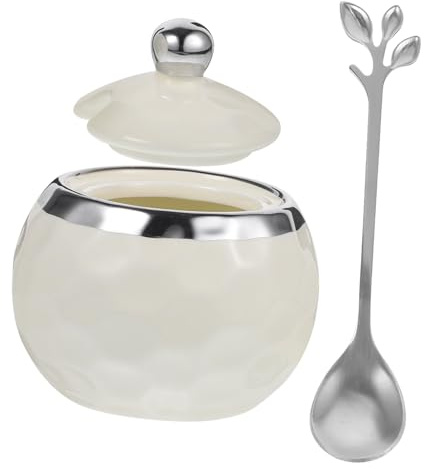 ELAYARD Sucrier Céramique avec Cuillère et Couvercle Pot à Épices Multifonctionnel Porcelaine Conteneur de Condiments Minimaliste pour Cuisine Maison Bol Sucre Design Élégant