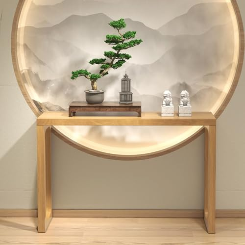 Table Console, Console en Bois Massif, Style Rustique, idéale pour l'entrée, Le Couloir, Le Hall d'entrée, Le Salon, Petite et étroite (Bois, 140 cm/55,1 po)