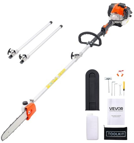 VEVOR Benzin-Hochentaster 25ccm 2-Takt, Motorsäge, Teleskopsäge mit 2,12–3,62 m ausziehbarer Stange, 30,5 cm Schwert, 650 ml Kraftstofftank, für ein kraftvolles Sägen in hohen Baumkronen