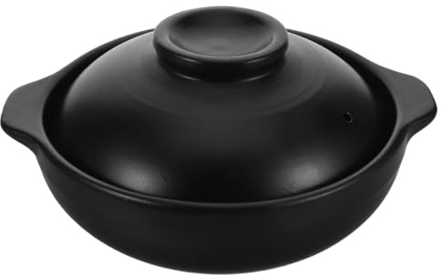 Zerodeko Pentola in ceramica con coperchio, resistente al calore, in terracotta, per zuppa di riso e carne, leggera e portatile, per cucina asiatica