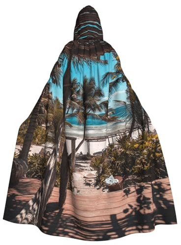 WYYDPPLK Funny Beach Palm Trees Print Hooded Cloak For Adults - Unisex Halloween Christmas Cosplay Cape