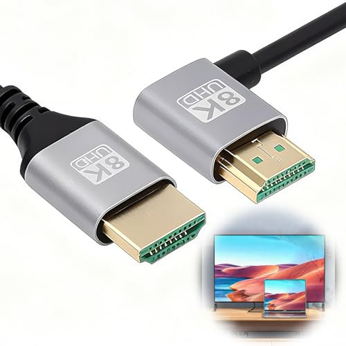 8K Câble 2.1 HDMI 2M, 48Gbps Ultra Haut Débit Hdmi-Cable 4K 60Hz 3D 1080p | HDR HDCP, 90 Degrés Cable Mâle Vers Mâle pour TV PC Monitor Projecteur PS5 PS4 X-Box Ordinateur Portable