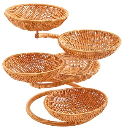 Multi-Layer Fruit Basket Stand, Creative Snack & Bread Storage Tray, Faux Rattan Handwoven Serving Basket for Fruits, Vegetables & Desserts, Lightweight Decorative Organizer for Kitchen & Living Roo