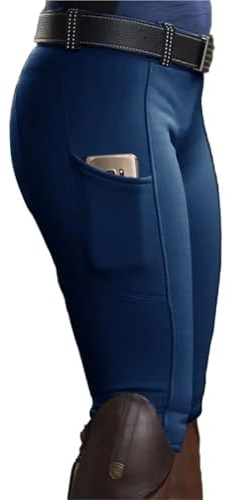 RUWLFE Ridsport knäbyxor anti-noppor ridning tights ficka höftlyft byxor racingbyxor för kvinnor, BLÅ, L