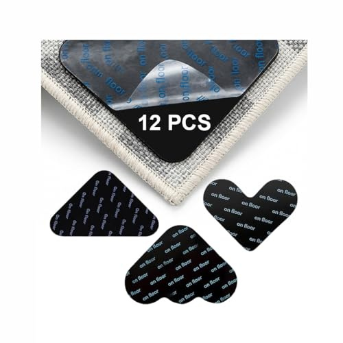 12PCS Rug Gripper, Rug Grippers for Laminate Floor, rug Stickers for Wooden Carpeted Hard Floors, Anti Non Slip Mat Rugs Grips Underlay, Reusable & Washable Carpet Stickers (12Pcs 3Kinds)