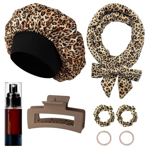 Lockenwickler Über Nacht Leopardendruck Lockenwickler Locken Ohne Hitze Samt Heatless Overnight Curls Band Locken Ohne Hitze 70 Haarwickler Locken Set mit Schlafmütze DIY Hair Curler Rollers für La