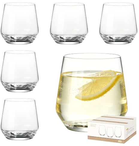 MEETOZ Whisky Glasses Set of 6, Glass Tumblers 480 ml, Rum Glass, Tumbler Drinking Glasses, Juice Cup, for Scotch, Rum, Bourbon & Cocktail, Red Wine, Milk, Water, Juice