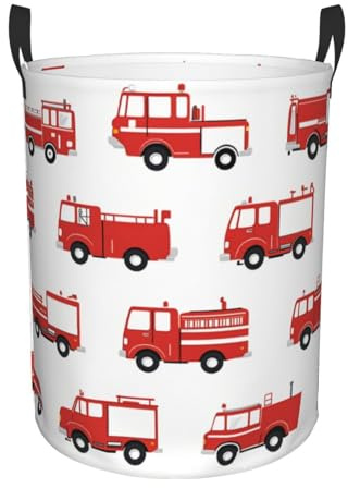 Fire Truck Large Laundry Basket Round Laundry Hamper Collapsible Laundry Baskets With Handles Dirty Clothes Hamper Basket Toy Storage Basket for Bedroom Room Decor