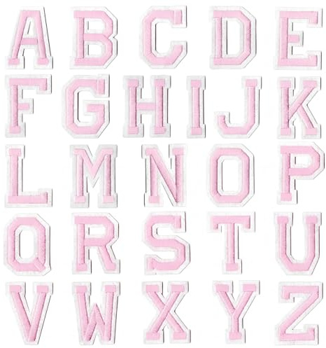52 Stüc Buchstaben zum Aufbügeln Rosa, A-Z Patches zum Aufbügeln Selbstklebend für Kleidung Taschen, Glitzer Bügelbuchstaben für Textilien, Buchstaben Aufnäher Reparatur Set DIY Deko