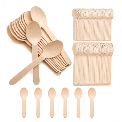 FePen Cucharas de Madera Desechables, 100 Unidades, Individualmente (16cm) | Cucharillas de Café Envasadas, Cucharas de Postre para Espresso, Té, Postres, Helado, Fiestas y Catering