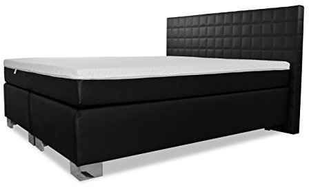 Charlottes Möbelkaufhaus Boxspringbett 200x200 cm Rom II Kunstleder Schwarz gestepptes Kopfteil mit Matratzen und Topper Härtegrad H2 H3 H4 nach Wahl 200 x 200 (200 x 200 cm)