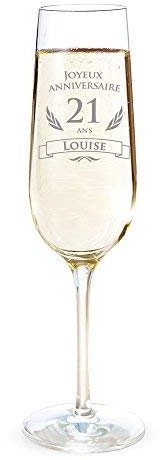 AMAVEL Flûte à Champagne avec Gravure Personnalisée - Joyeux Anniversaire XX Ans Prénom - Volume : 0,2 L