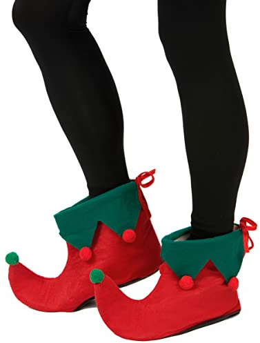 DEGUISE TOI - Sur-chaussures elfe avec pompons adulte - 1 Paire de sur-chaussures - Taille Unique - Rouge - Accessoires pour déguisement - 100% Polyester - Lavable à la main - Noel