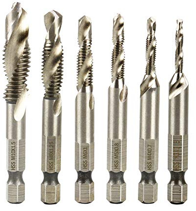 Malayas - Hand Tap Hex Shank HSS Screw Spiral Point Thread Metric Plug Drill Bits M3 M4 M5 M6 M8 M10 6pcs/Set Hand Tools, 1/4 Hex Shank HSS Metric Right Hand Screw Thread Tap Taper Drill Bits