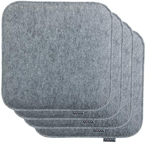Brandsseller 4er Set Sitzkissen aus Filz 35x35x2 cm – Robuste Stuhlauflagen für innen und außen, eckiges Sitzpolster, strapazierfähiges Kissen für Stühle – Hellgrau