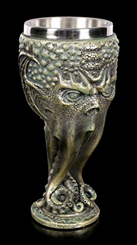 Figuren Shop GmbH Fantasy Trink-Kelch - Cthulhu | Deko-Kelch Trink-Becher Weinbecher Deko-Artikel HP-Lovecraft, mit Edelstahl-Einsatz, H 17 cm