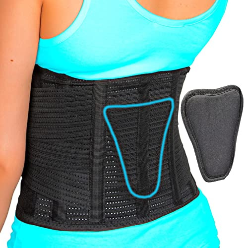 AVESTON Back Brace for Lower Back Pain Relief 6 ribs Belt with Lumbar Pad Support for Men/Women Light Thin Orthopedic Rigid Adjustable Supporter for Herniated Disc (Medium)