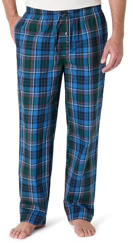 Amazon Essentials Men's Vävd pyjamasbyxa rak passform, Blå Grön Stora rutor, XL