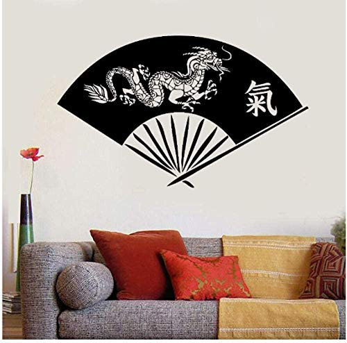 Vinyl Wandtattoo Hand Fan Asiatischer Drache Orientalische Kunst Wandaufkleber Chinesische Schriftzeichen Wandkunst Wandbild Dekoration Geschenk 57X35Cm