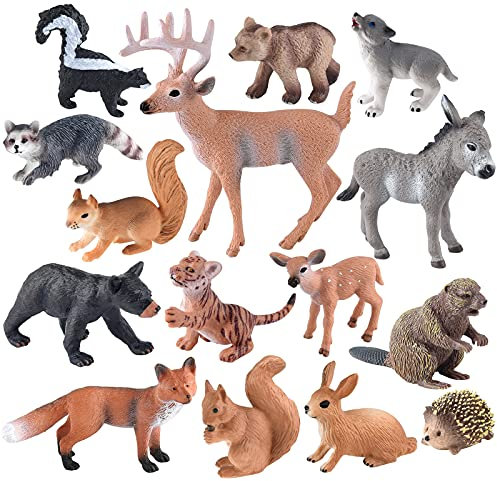ELECLAND 15 Stück Wald Tierfiguren Wald Tiere Figuren Miniatur Wald Kreaturen Figuren Wald Kuchen Topper für Kinder Geburtstagsdekoration, Weihnachtsfeier Dekorationen